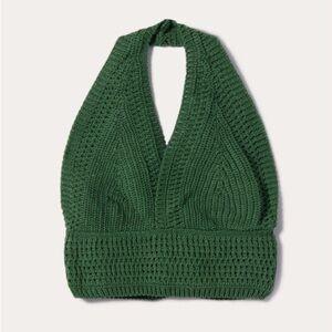 Alcott Green Cropped Crochet V-Neck Top - size UN/M